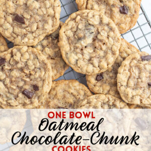 pinterest image for one bowl oatmeal chocolate chunk cookies