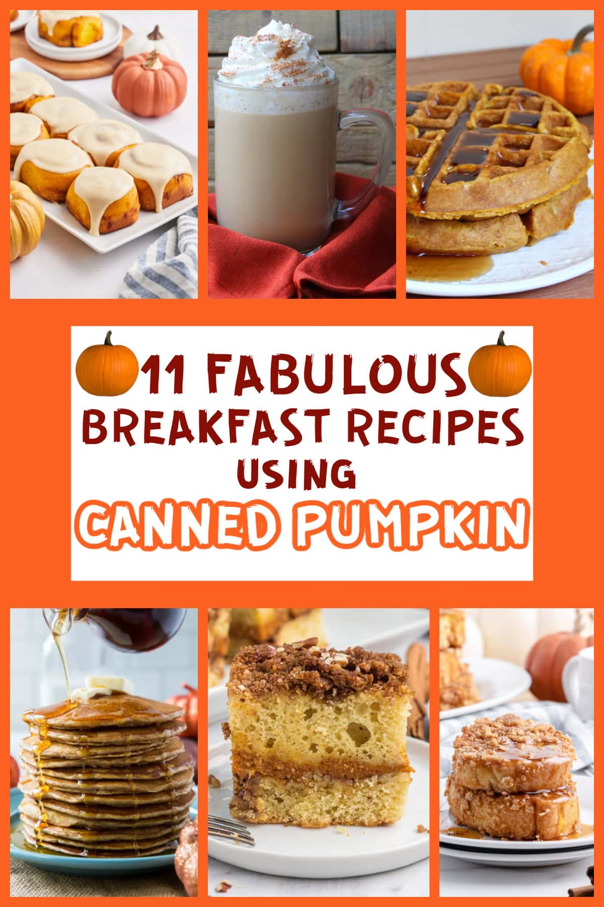 Pumpkin Breakfast Recipes of all kinds, including pumpkin waffles, pumpkin pancakes, pumpkin cinnamon rolls, pumpkin french toast and more! Breakfast Recipes Using Canned Pumpkin Collage