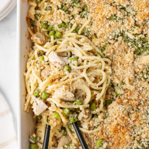 Creamy baked chicken tetrazzini with cheese