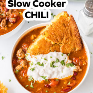 pinterest image for easy slow cooker chili