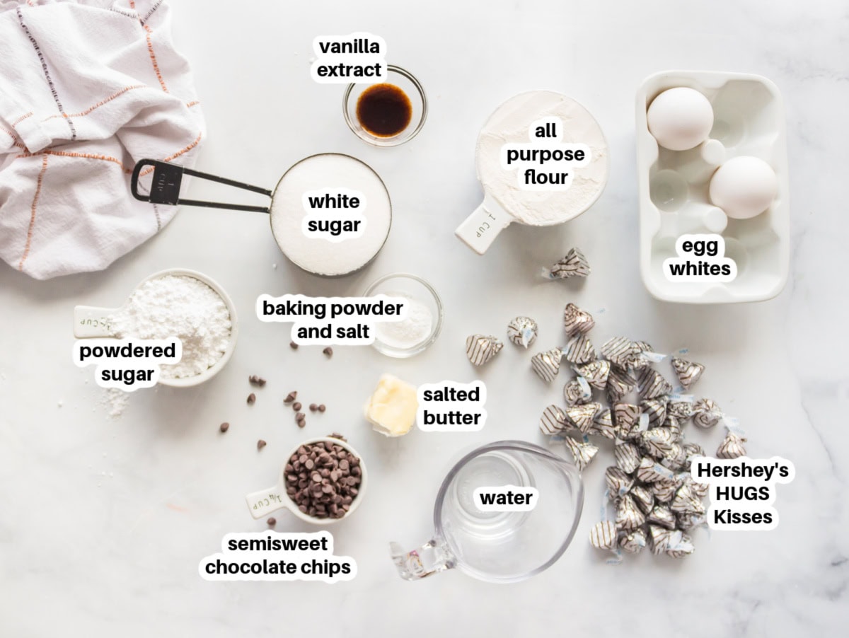 ingredients displayed for making chocolate chocolate kiss cookies