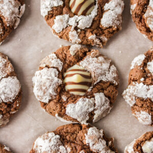 chocolate chocolate kiss cookies on a baking sheet