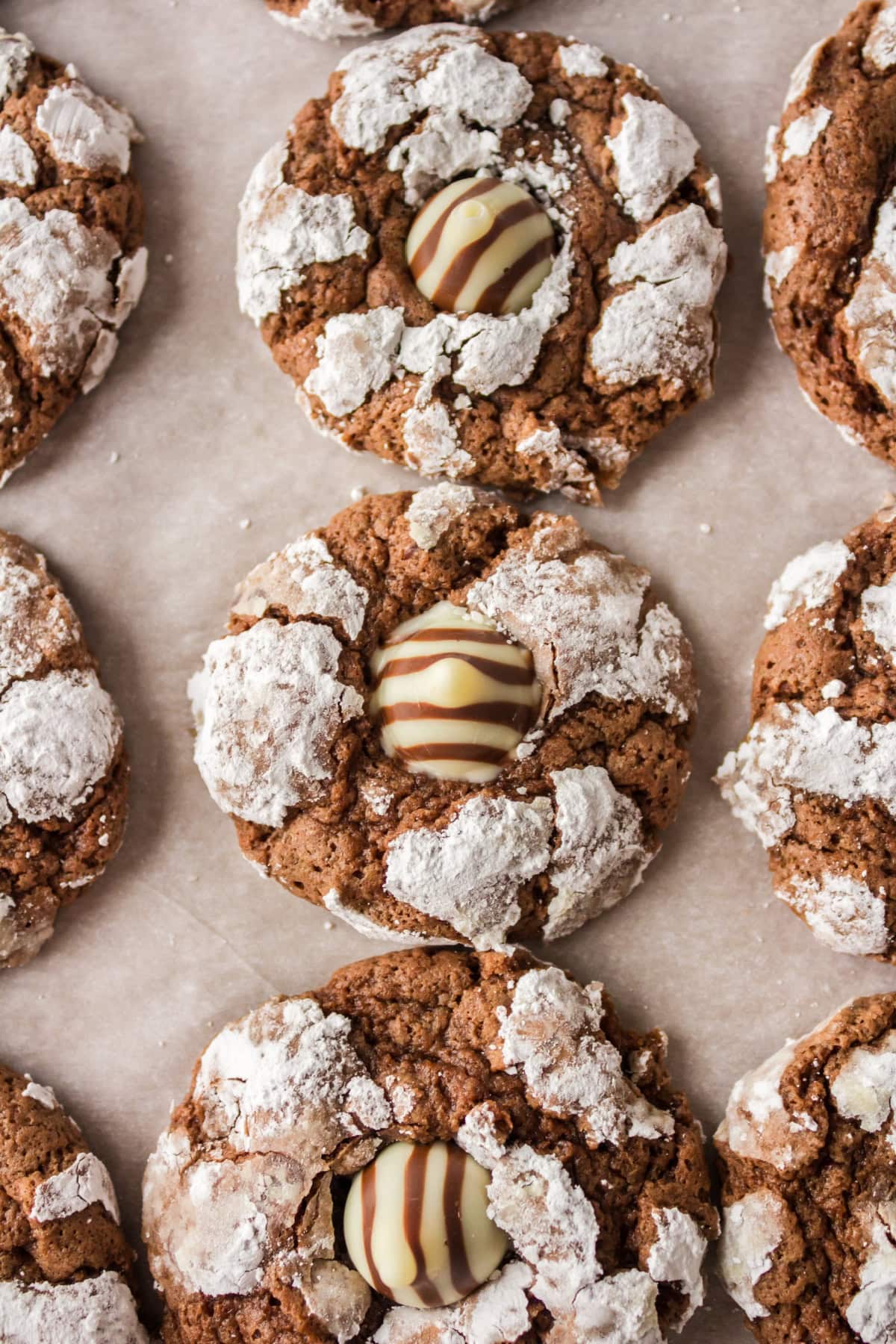 chocolate chocolate kiss cookies on a baking sheet