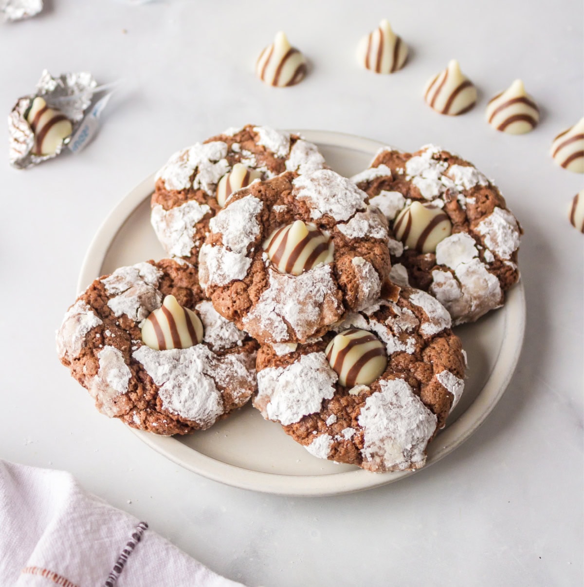chocolate chocolate kiss cookie on a plate