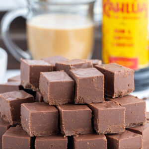 kahlua fudge stacked on a platter