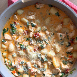 skillet of marry me chicken gnocchi