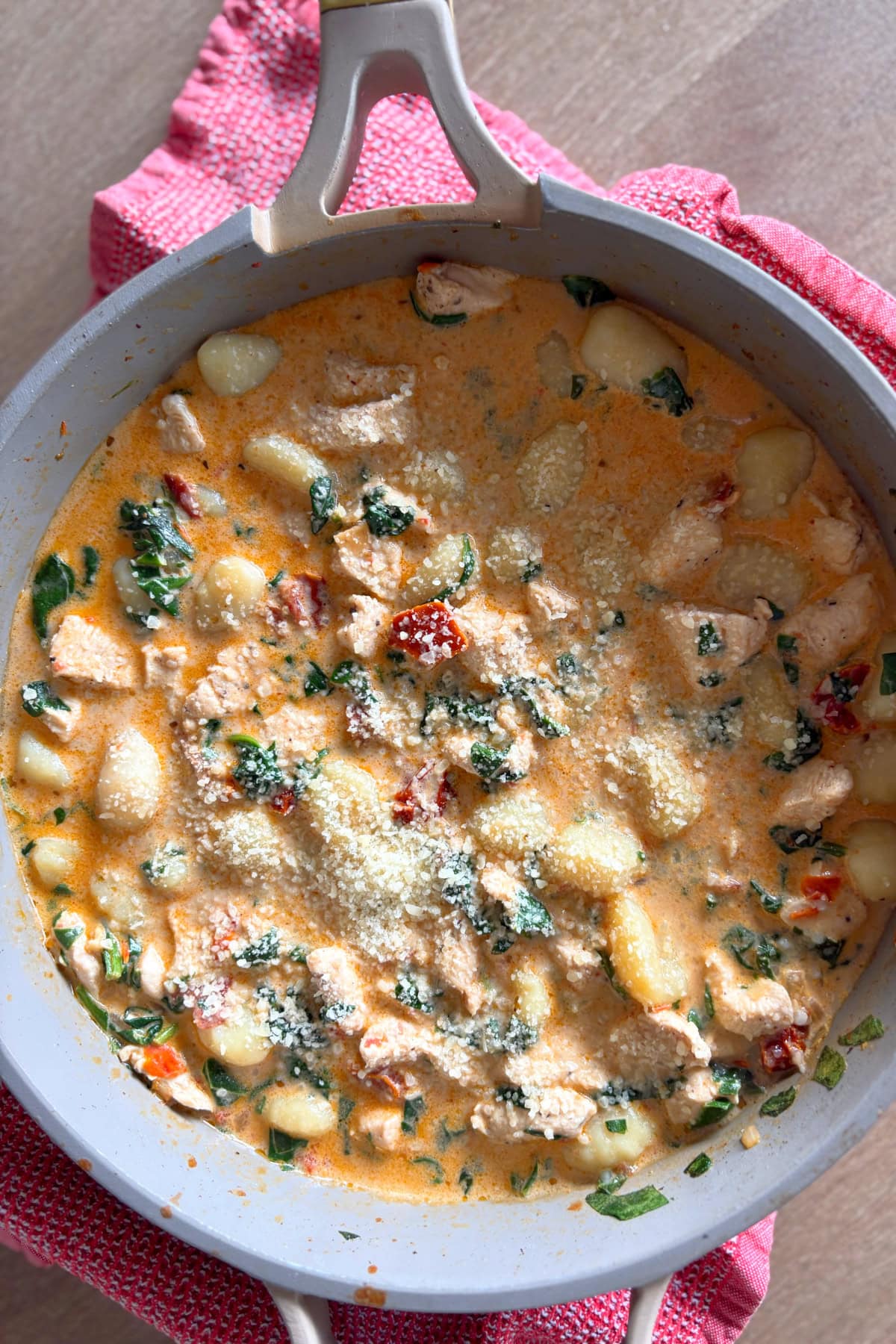 skillet of marry me chicken gnocchi