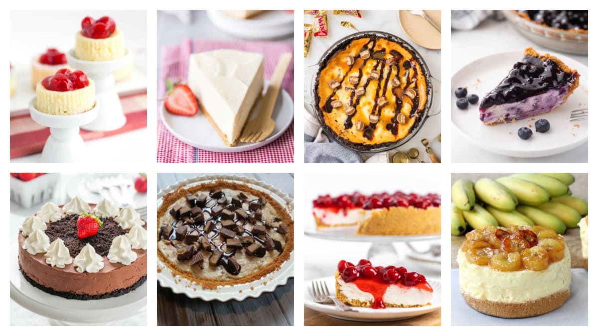 45 creamy, dreamy cheesecake recipes! From classic New York to no-bake, mini, and chocolate versions—this is the ultimate cheesecake collection. No Bake Cheesecake Collage of 8 recipes