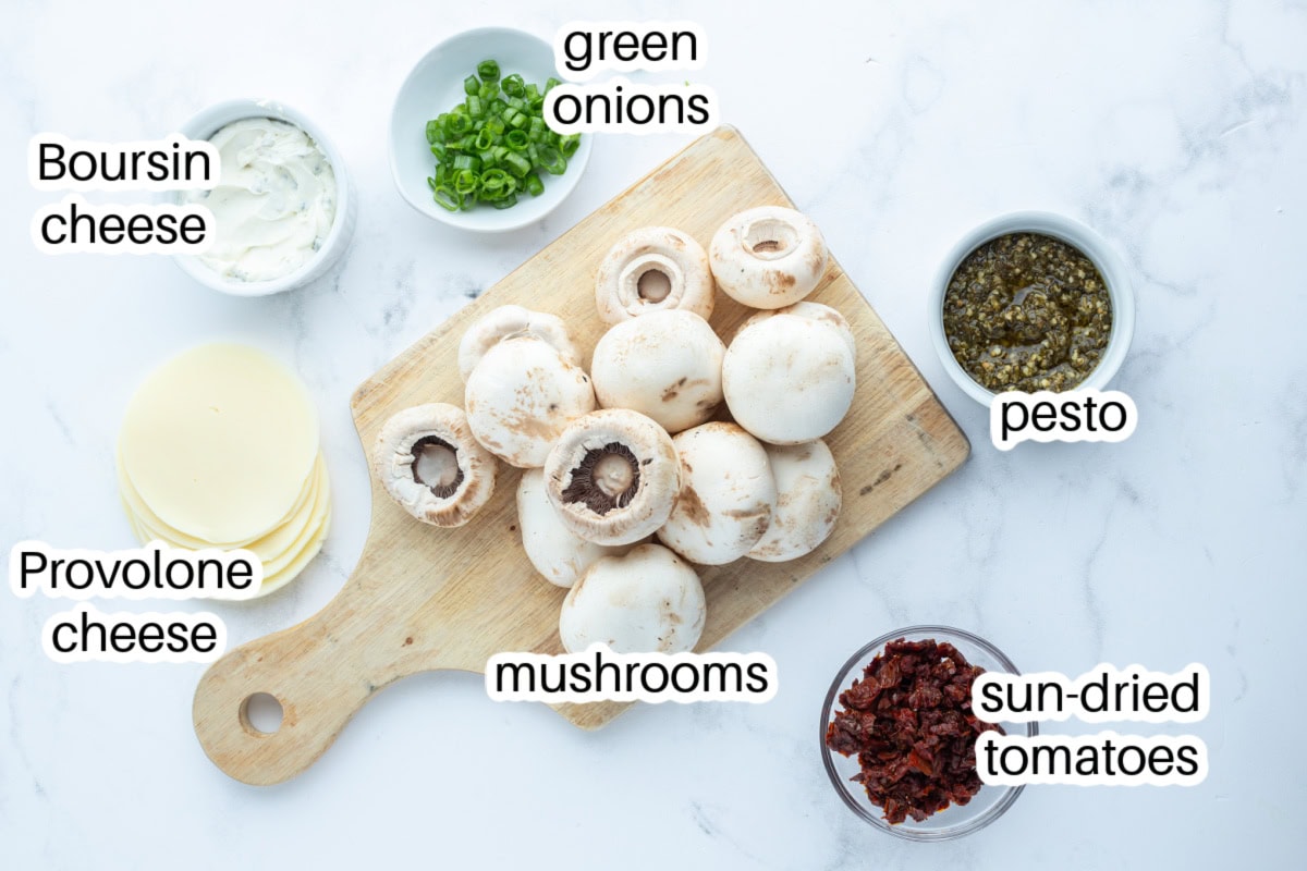 ingredients displayed for making boursin stuffed mushrooms