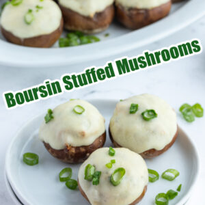pinterest image for boursin stuffed mushrooms
