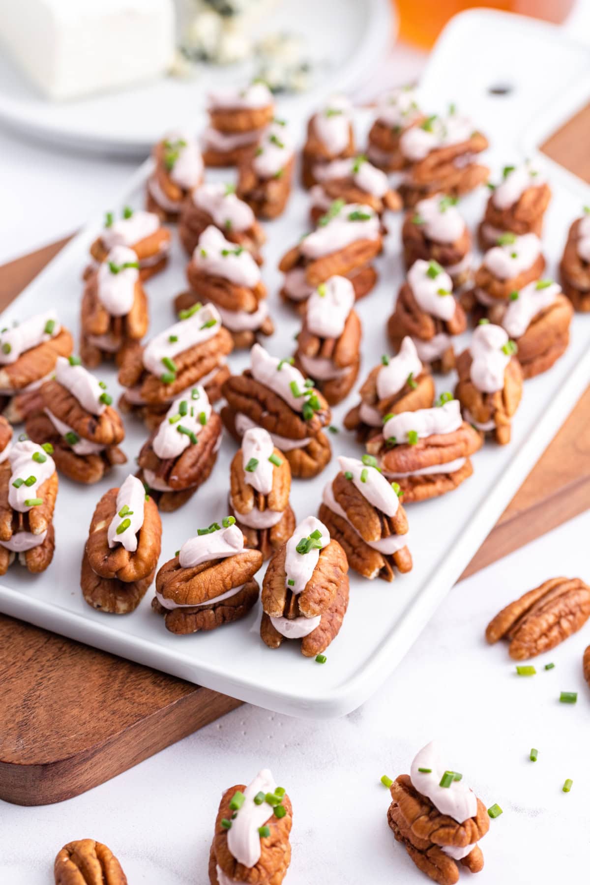 cheesy pecan appetizers on a platter