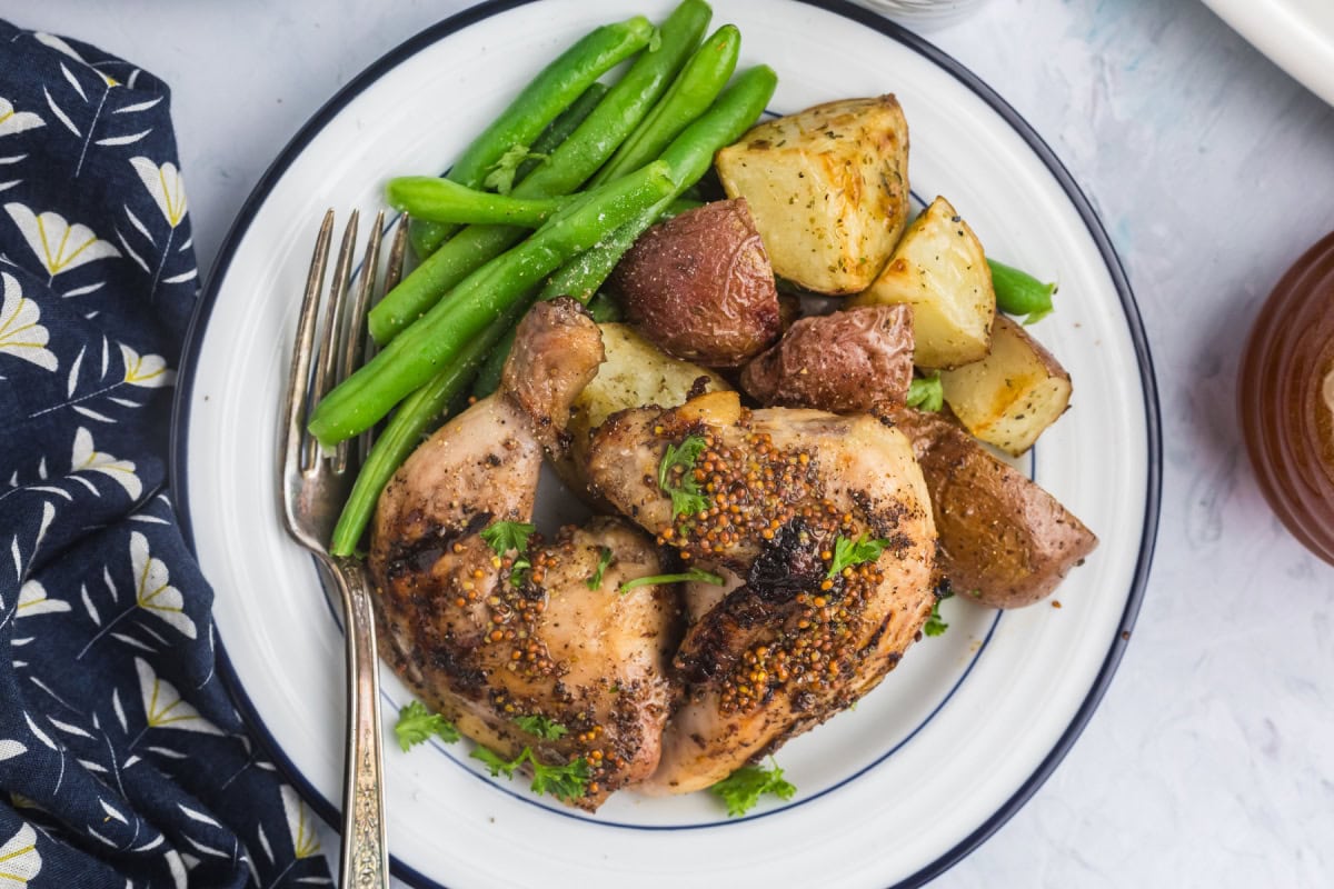 These Grilled Cornish Game Hens are brushed with a sweet-savory mustard glaze and grilled to juicy perfection—an impressive, easy main dish for holidays or entertaining. serving of grilled cornish game hens