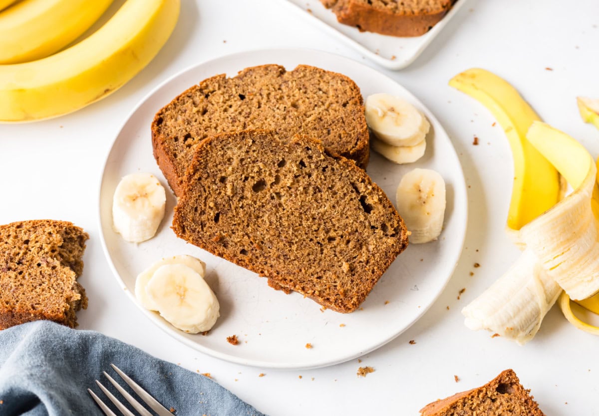 sliced of healthy banana bread on plate
