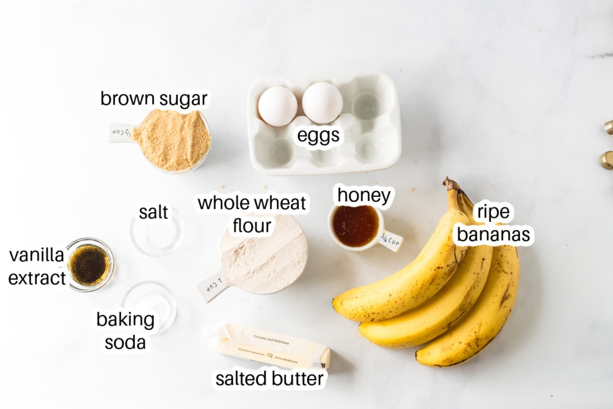 ingredients displayed for making healthy banana bread