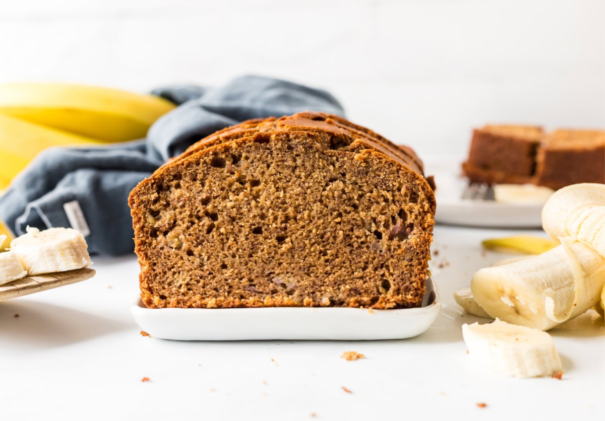 loaf of banana bread sliced open