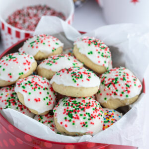 italian christmas cookies in a cookie tin