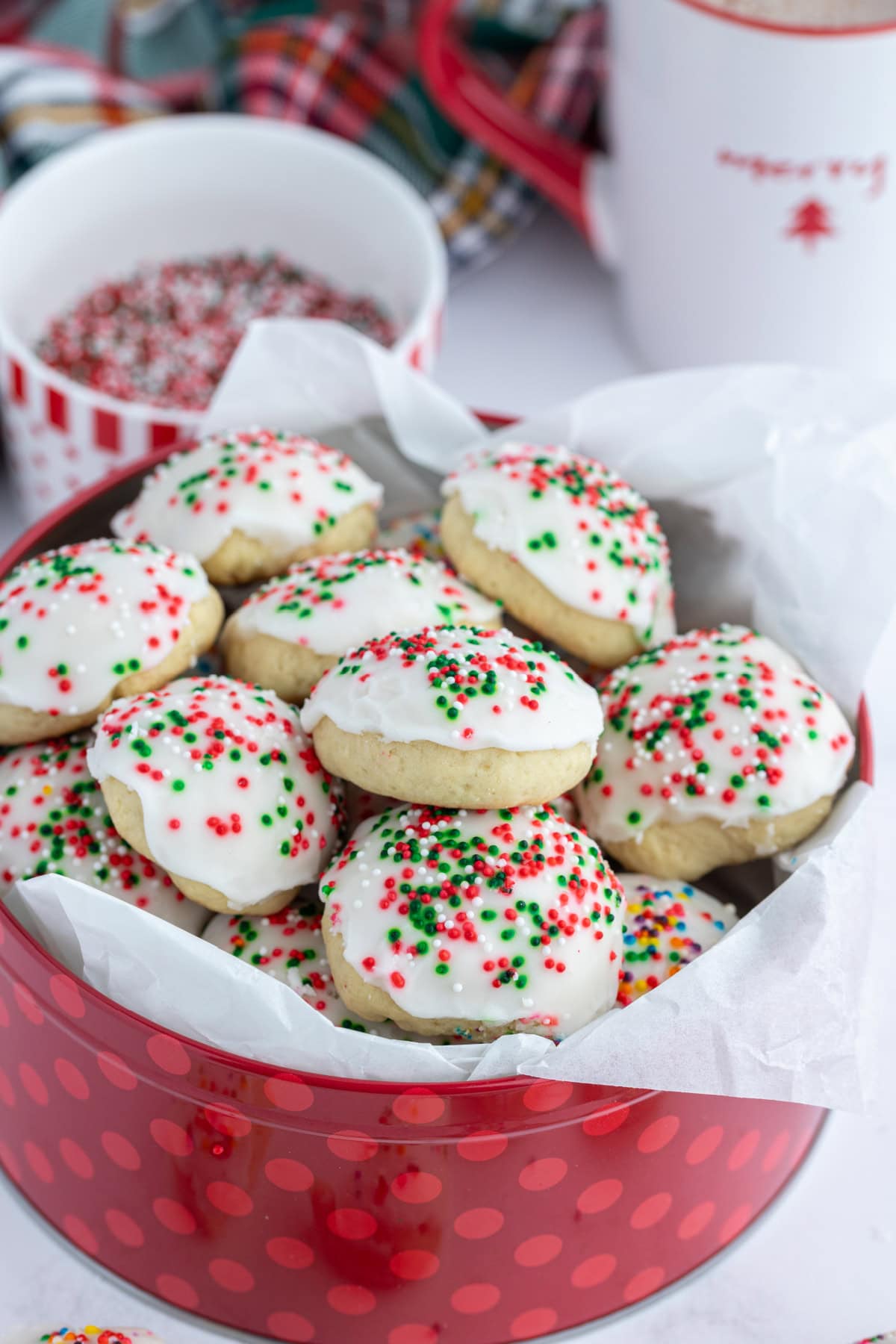 italian christmas cookies in a cookie tin