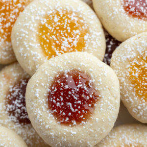 close up jam thumbprint cookies