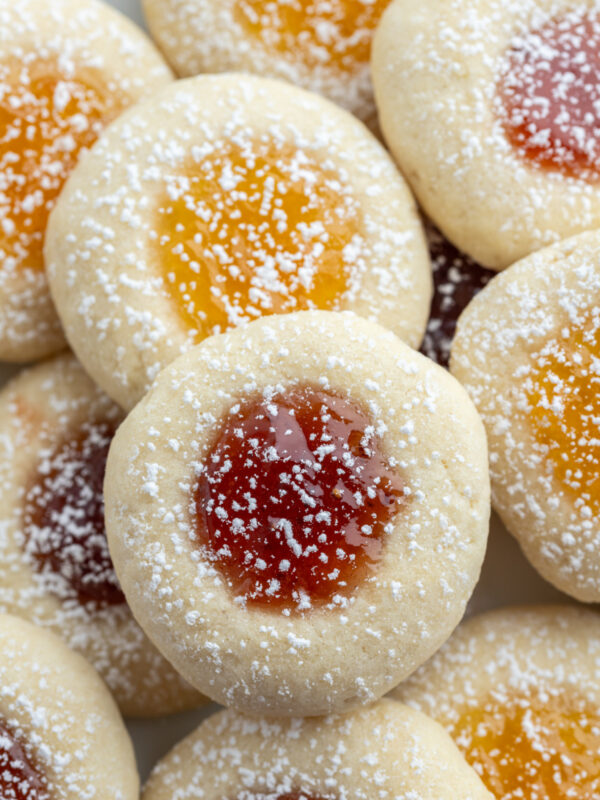 close up jam thumbprint cookies
