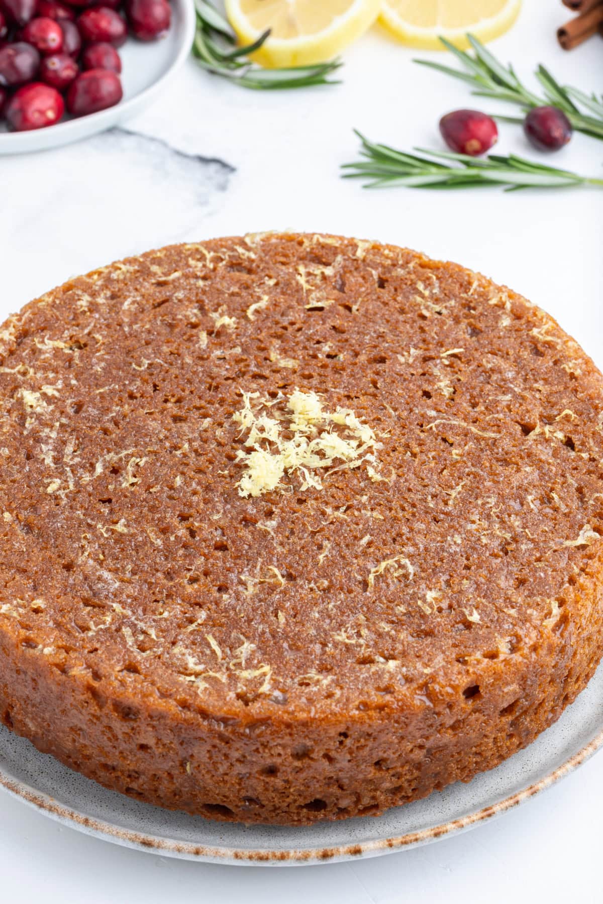 gingerbread cake with lemon sauce soaked into it