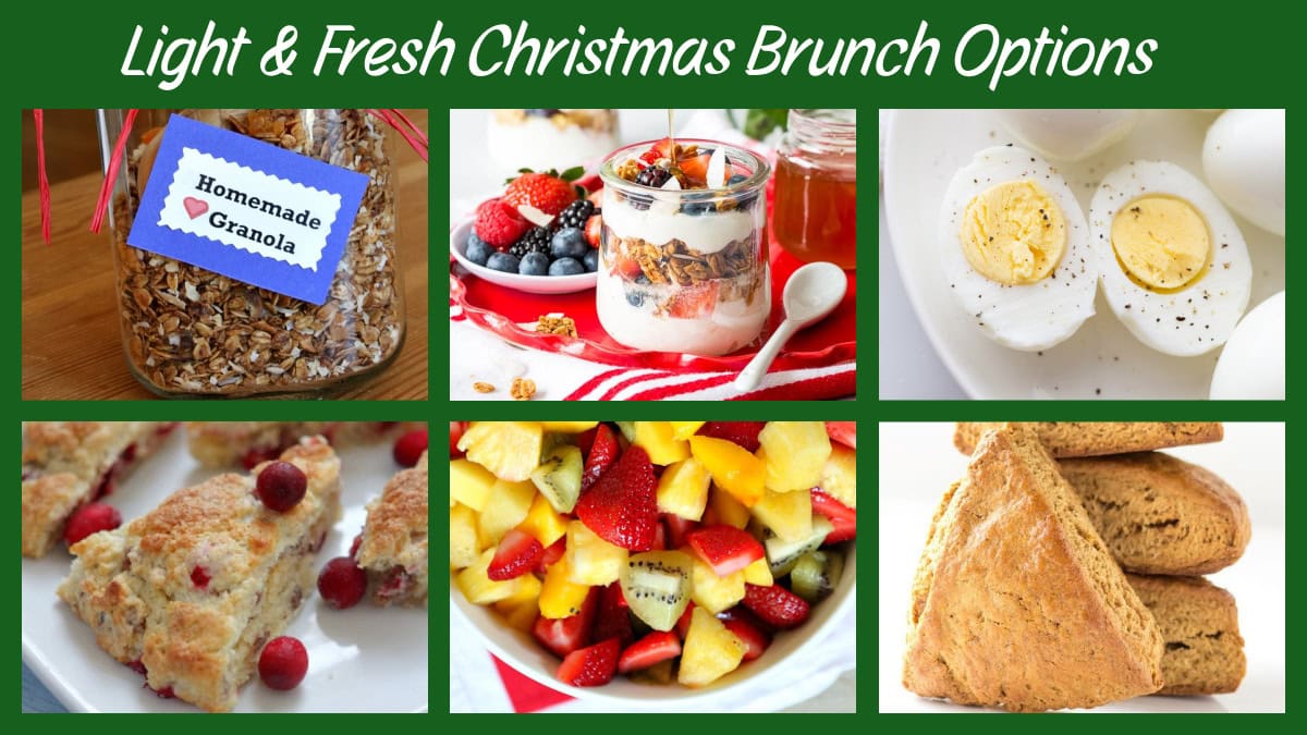 collage of light and fresh christmas brunch options