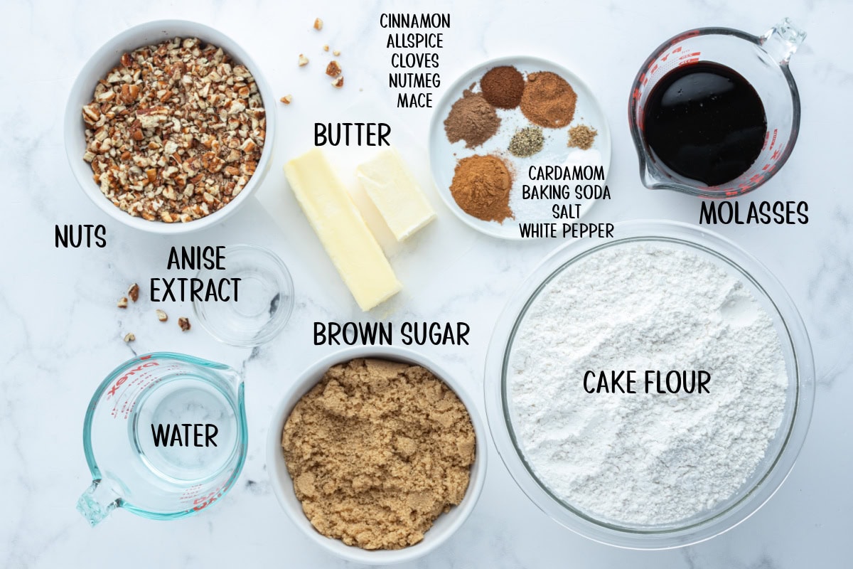 ingredients shown for making pfeffernusse cookies