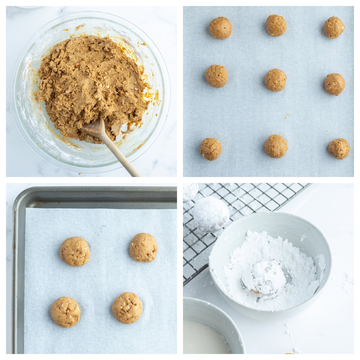 four photos showing how to make pfeffernusse cookies