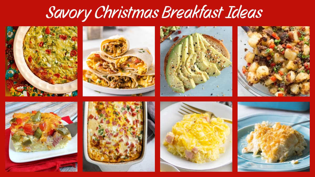 collage of savory christmas breakfast ideas