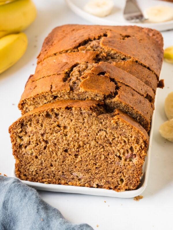 loaf of healthy banana bread sliced