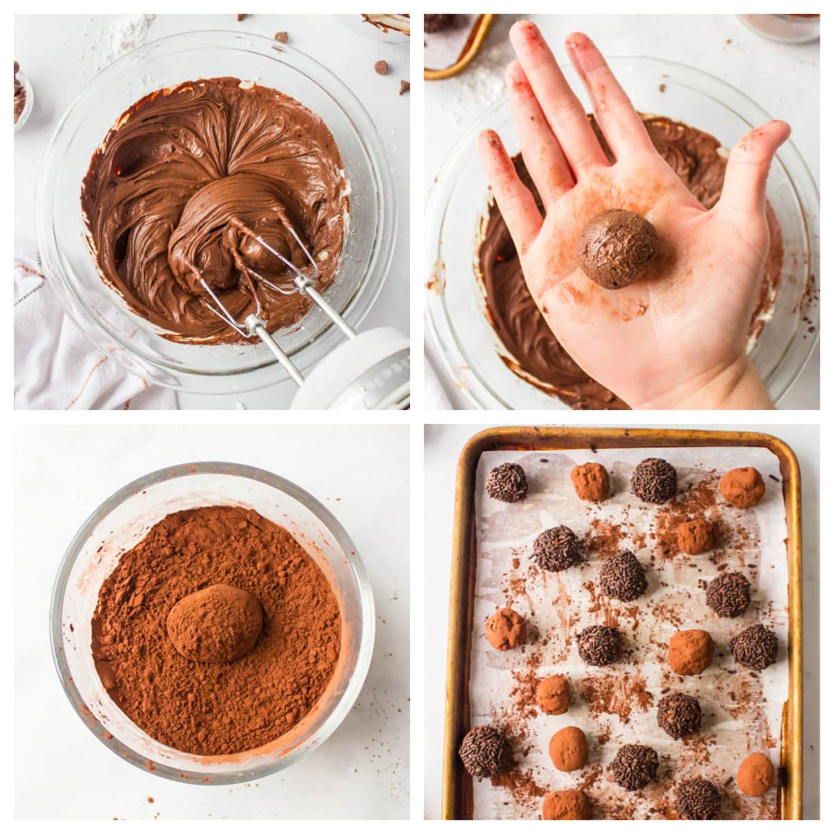 four photos showing how to make chocolate cocoa truffles