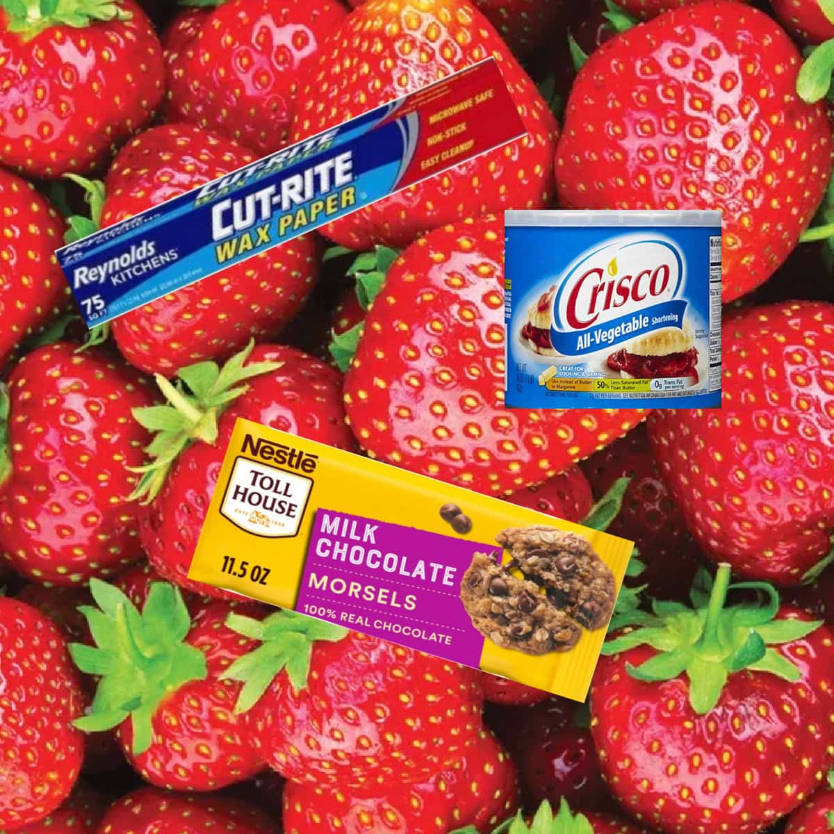 ingredients displayed for making chocolate covered strawberries