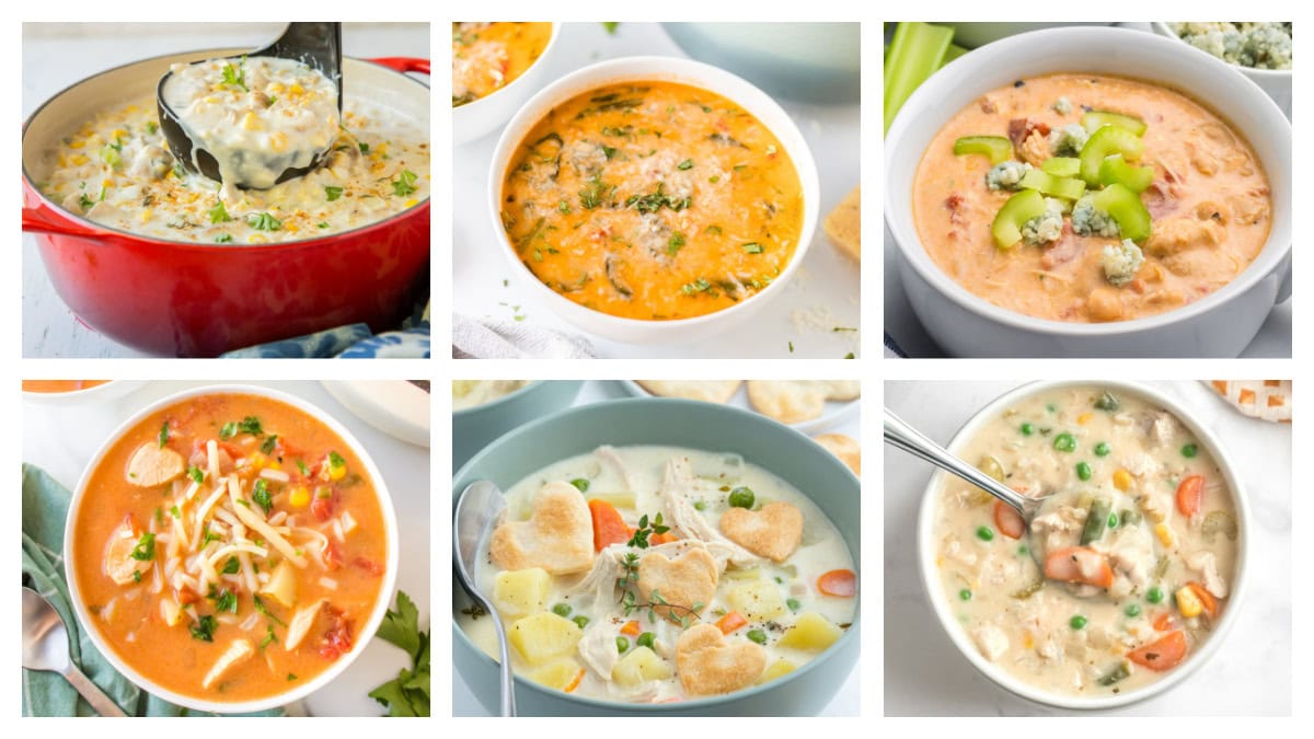 collage of creamy chicken soup recipes