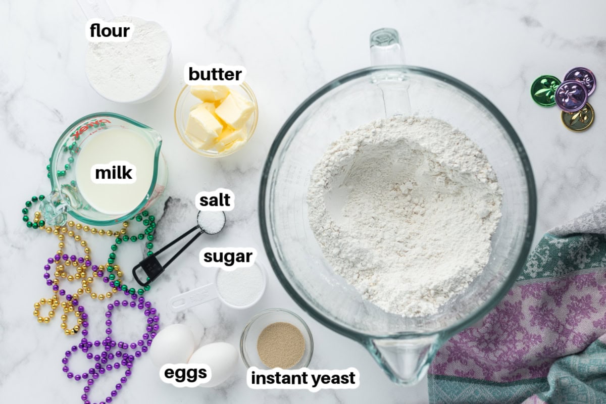 ingredients displayed for making a king cake