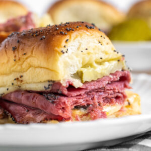 pastrami slider on a white plate