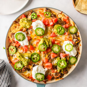skillet nachos in pan