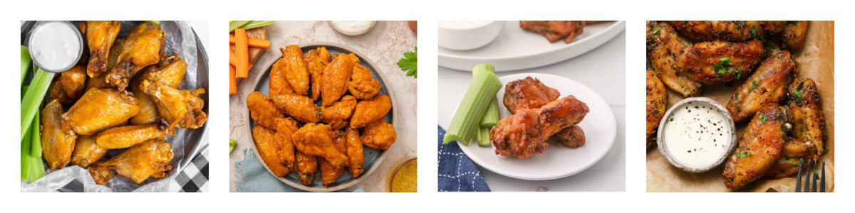 collage of 4 classic chicken wing recipes
