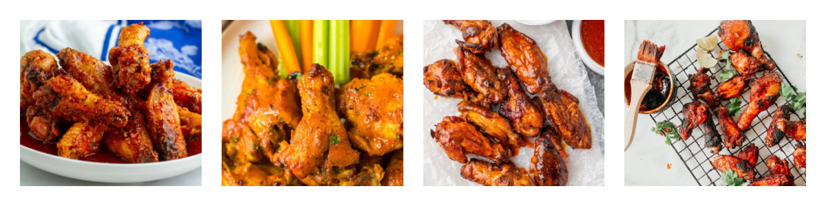 collage of 4 spicy wing recipes
