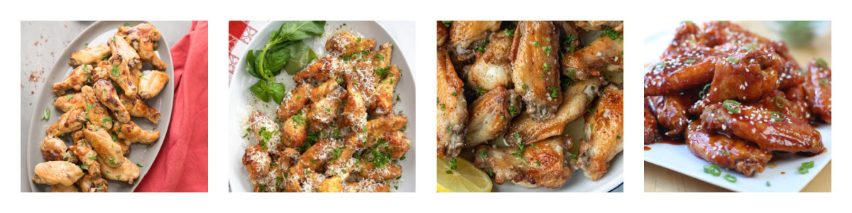 collage of 4 chicken wing recipes