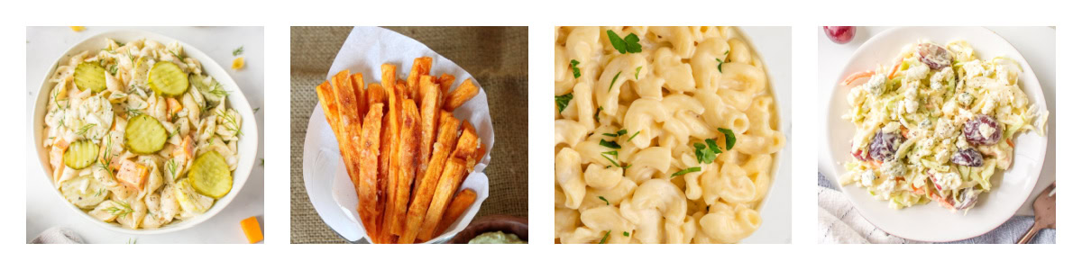 collage of 4 side dishes to go with chicken wings