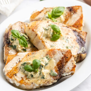 grilled swordfish with mustard basil buttter