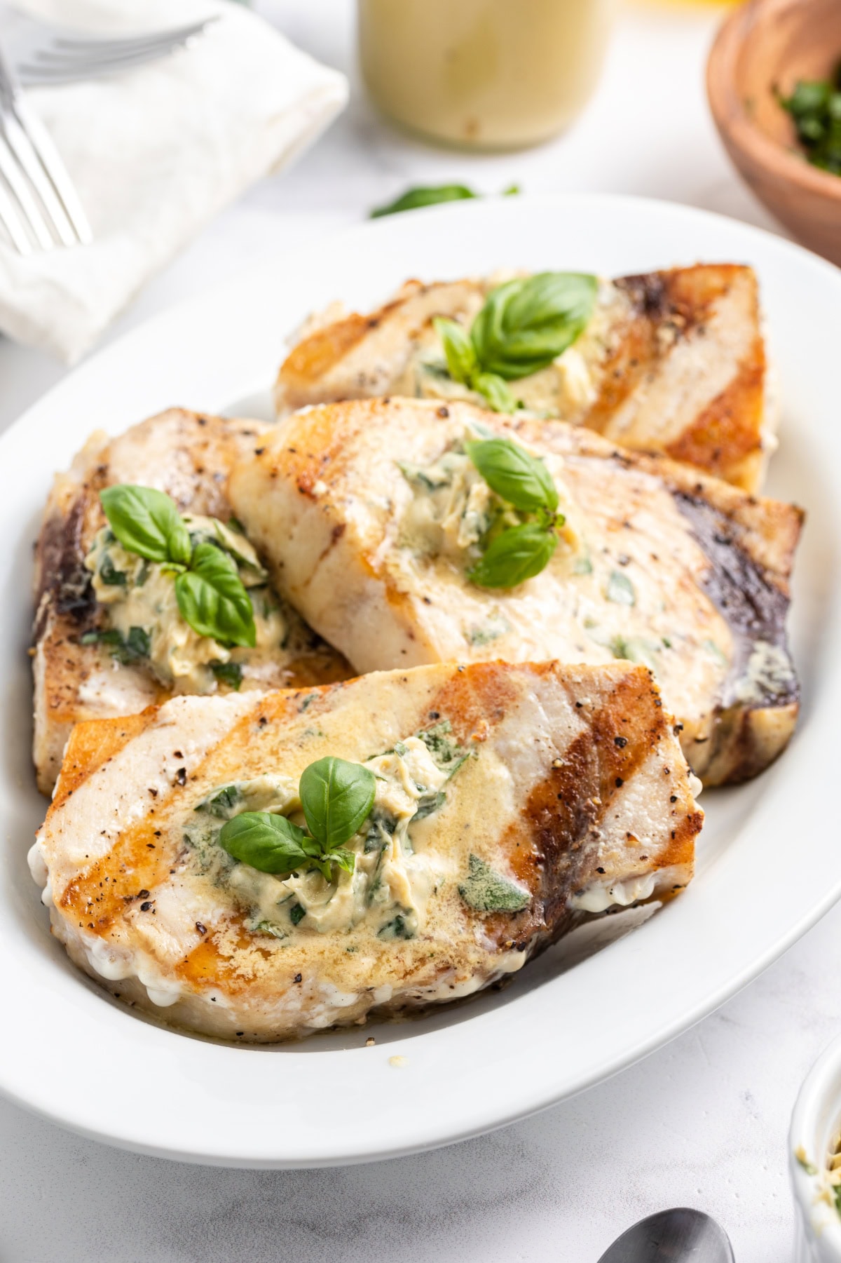 grilled swordfish with mustard basil buttter
