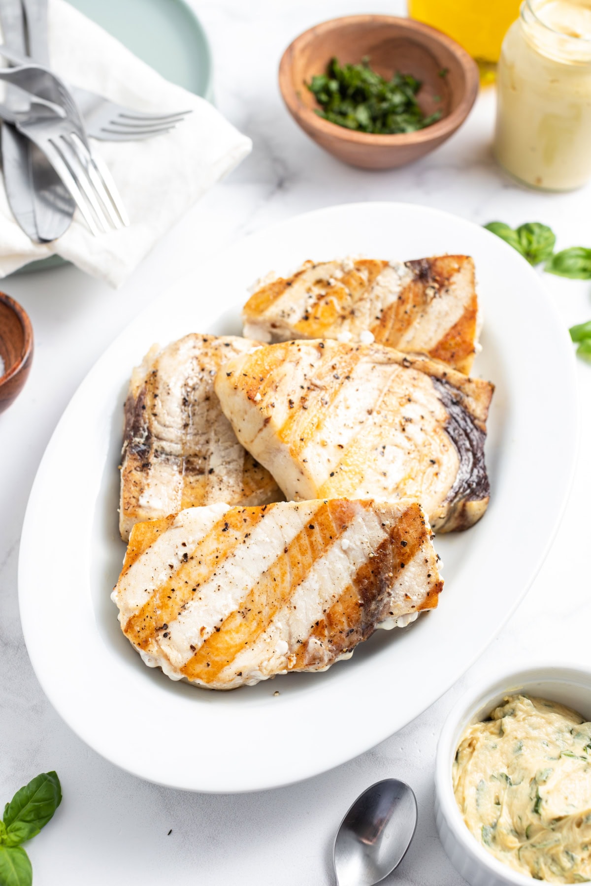 grilled swordfish on a plate