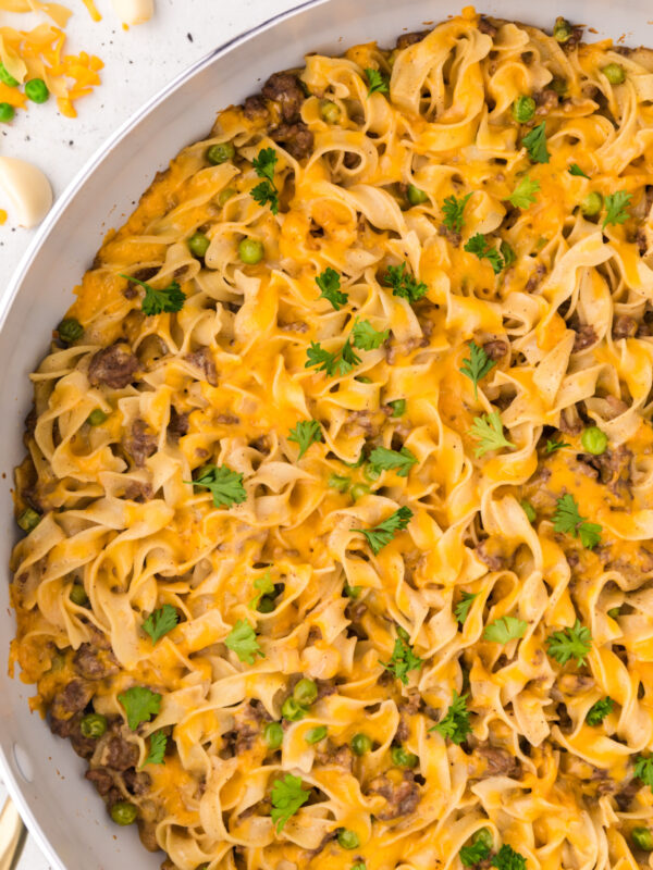 ground beef stroganoff in skillet