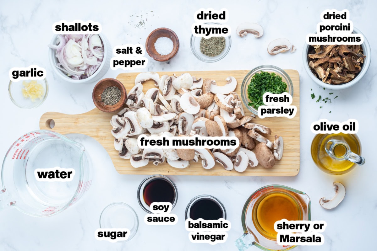 ingredients displayed for making instant pot mushroom soup