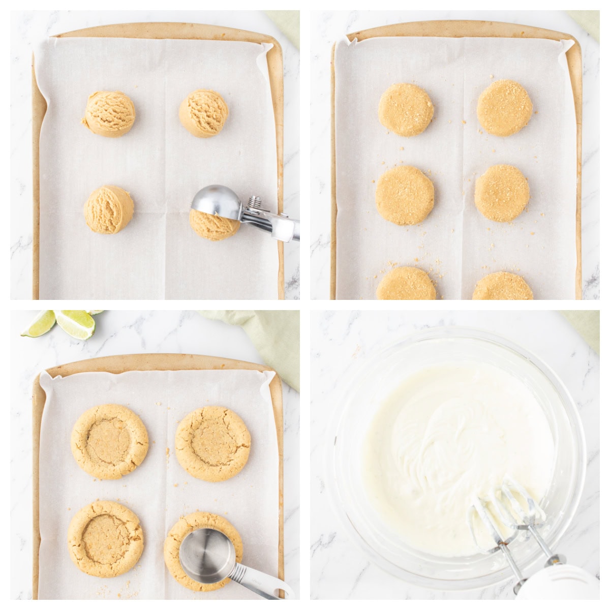four photos showing how to make key lime pie cookies