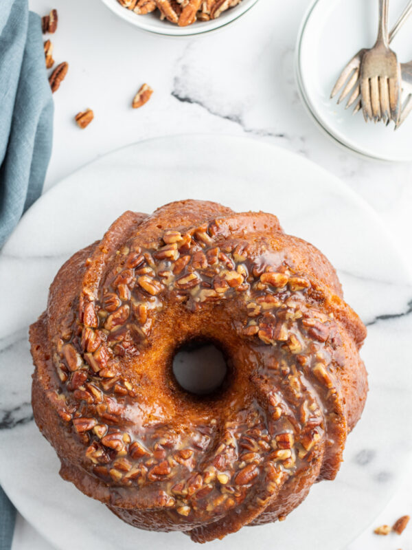 amaretto bundt cake overhead shot