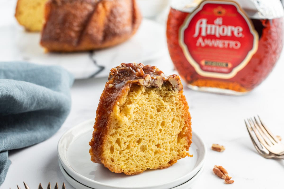 slice of amaretto bundt cake