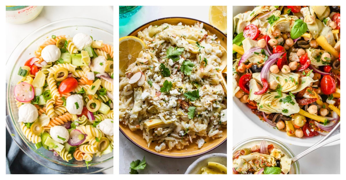Love artichoke hearts? This roundup includes 25 delicious artichoke heart recipes—dips, pasta, casseroles, chicken dinners, and more! Collage of artichoke heart salads