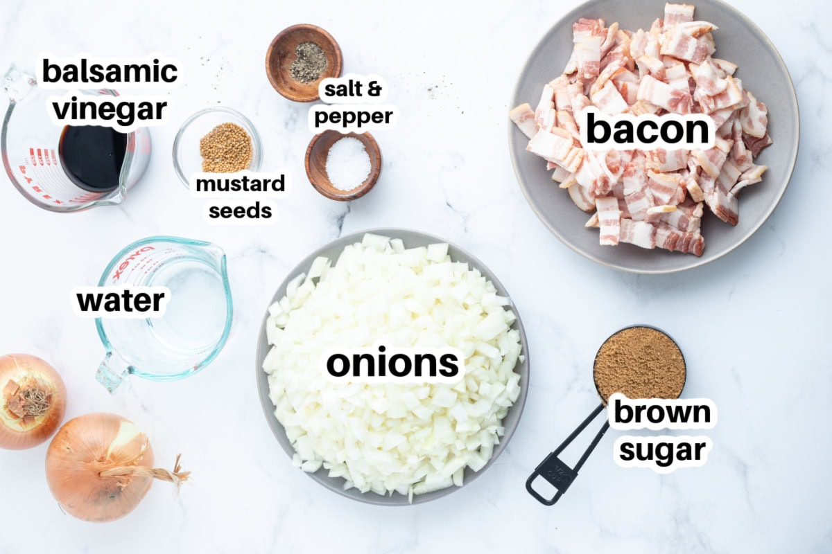 ingredients displayed for making bacon onion jam