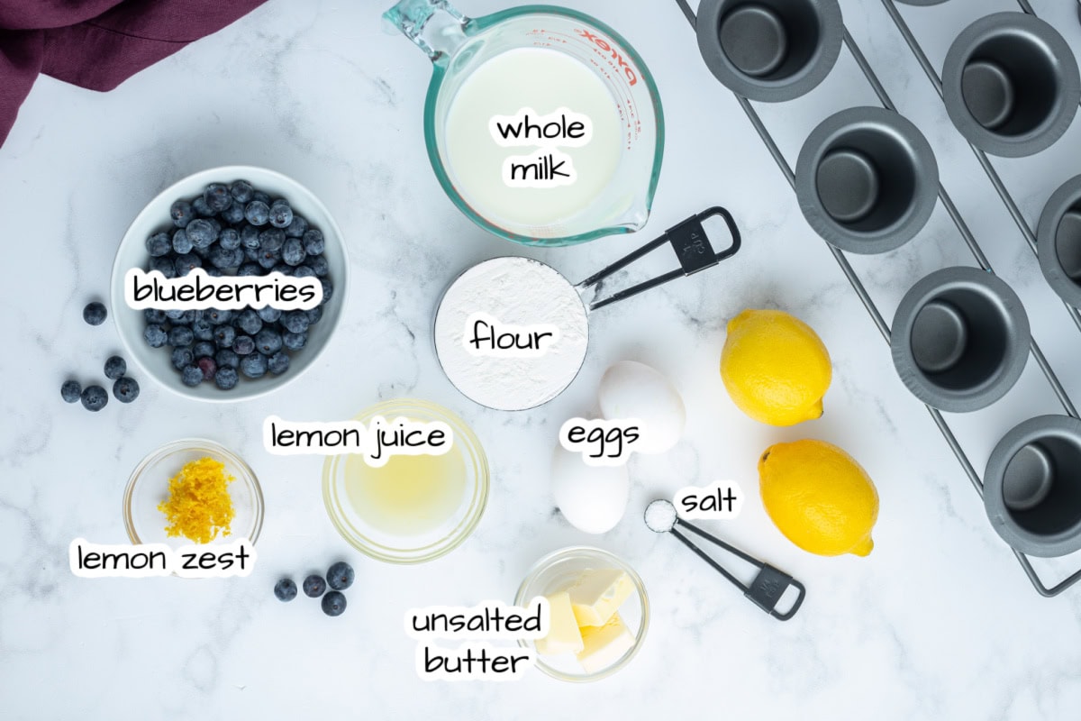 ingredients displayed for making blueberry popovers